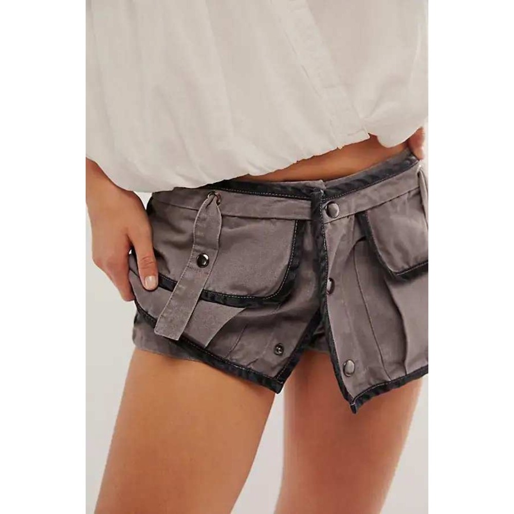 Free People Alitza Micro Skort Skirt Low Rise Utility Cargo Cotton Gray Size 0